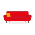 Sofa icon. Red couch with cushion or pillow. Furniture for living room. Vector illustration. Royalty Free Stock Photo